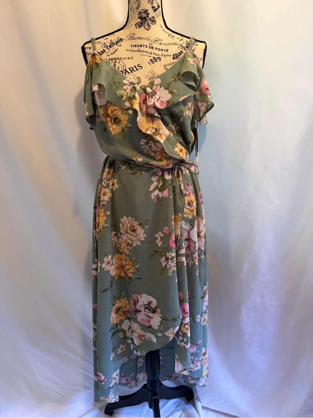 by & by Sage Green Floral High-Low Ruffle Dress